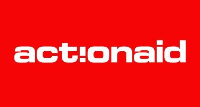 Logo of Action Aid written in white on a red background