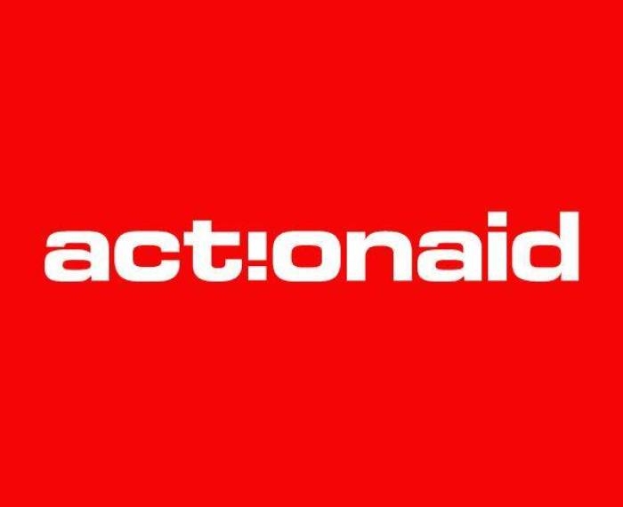 Logo of Action Aid written in white on a red background
