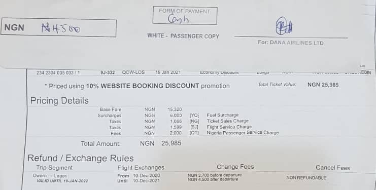 Dana Air Charges N4,500 As Service Fee For Wheelchair Usage