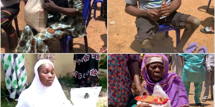 Photo collage of people carrying food items