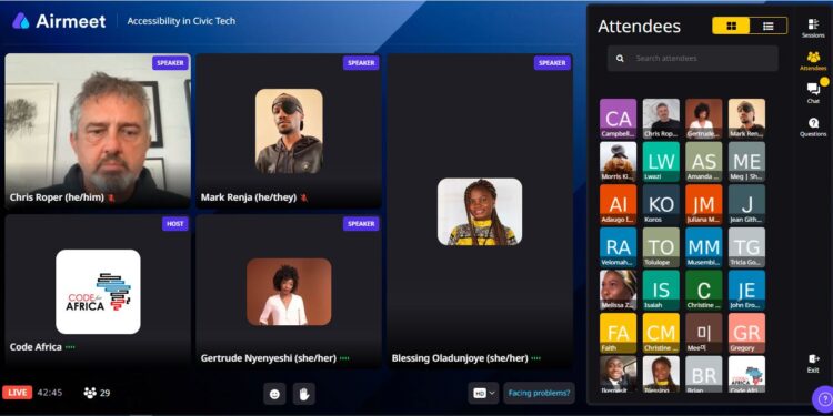 Screenshot of an online meeting with the image of participants at the training