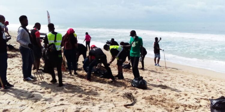 People cleaning the waterfront