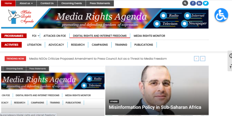 The screenshot of MRA's website