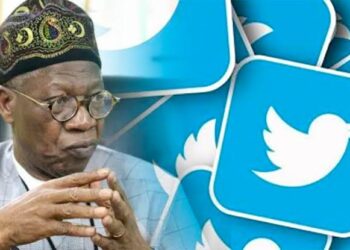 Image of Lai Mohammed, Nigeria's Information Minister. Twitter bird illustration is in the background