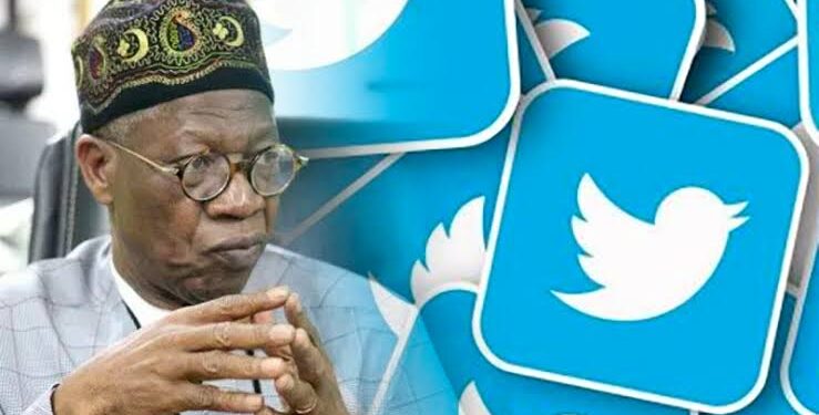 Image of Lai Mohammed, Nigeria's Information Minister. Twitter bird illustration is in the background
