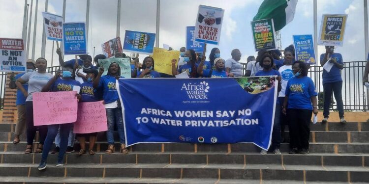 African women at the office of the Lagos State Governor to demand no to water privatization