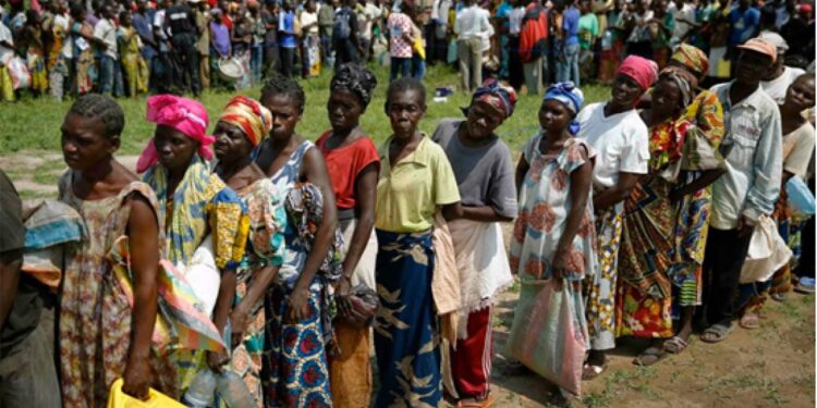 People on a queue - the queue is long and in a u format