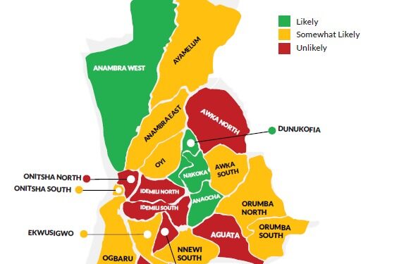 Map showing likelihood of violence in Anambra election
