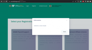 A website screenshot that reads: Information - scheme is now closed