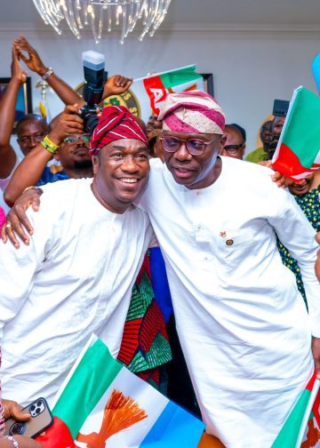 Governor SanwoOlu and his Deputy celebrating re-election for a second term into office.