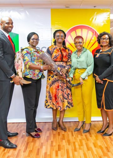 Left to right: Jonathan Amakiri (Senior Asset Manager) SNEPCo, Bunmi Lawson (Deputy Manager External Affairs) NIUMS; Elohor Aiboni, Managing Director of SNEPCo; Crystal Chigbu, the Executive Director of IREDE Foundation; Asaolu Ibiyemi (Asset Manager) SNEPCo, during the Handover event to mark the 5th anniversary of NNPC/SNEPCO partnership with Irede Foundation on Tuesday in Lagos.
