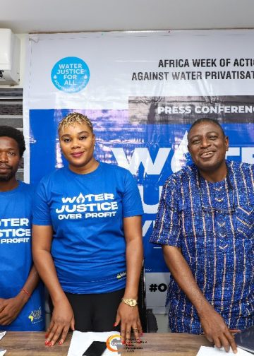 L-R: Robert Egbe, Gideon Adeyeni, Zikora Ibeh, OLuwafemi Akinbode and Sefa Ikpa of Corporate Accountability and Public Participation Africa (CAPPA) at the international hybrid press conference to kick start the 2024 Africa Week of Action Against Water Privatization.