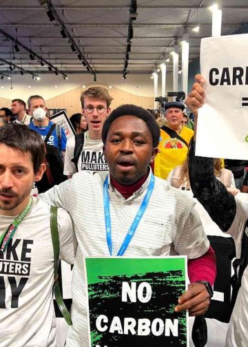 Members of Africa MBPP in a demonstration to raise alarm over carbon market talks at the ongoing COP29 in Baku, Azerbaijan.