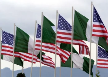 United states flag and Nigeria flag hosted side by side