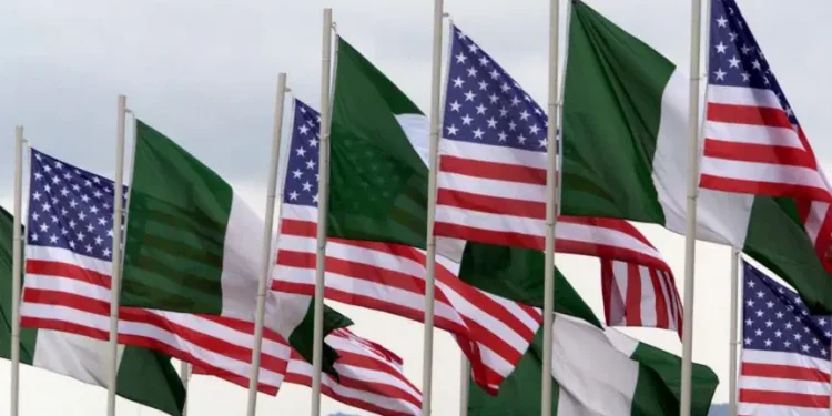 United states flag and Nigeria flag hosted side by side