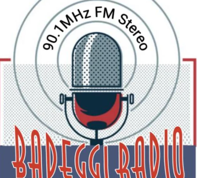A microphone graphic image with Badeggi-Radio 90.1MHZ FM Stereo written around it