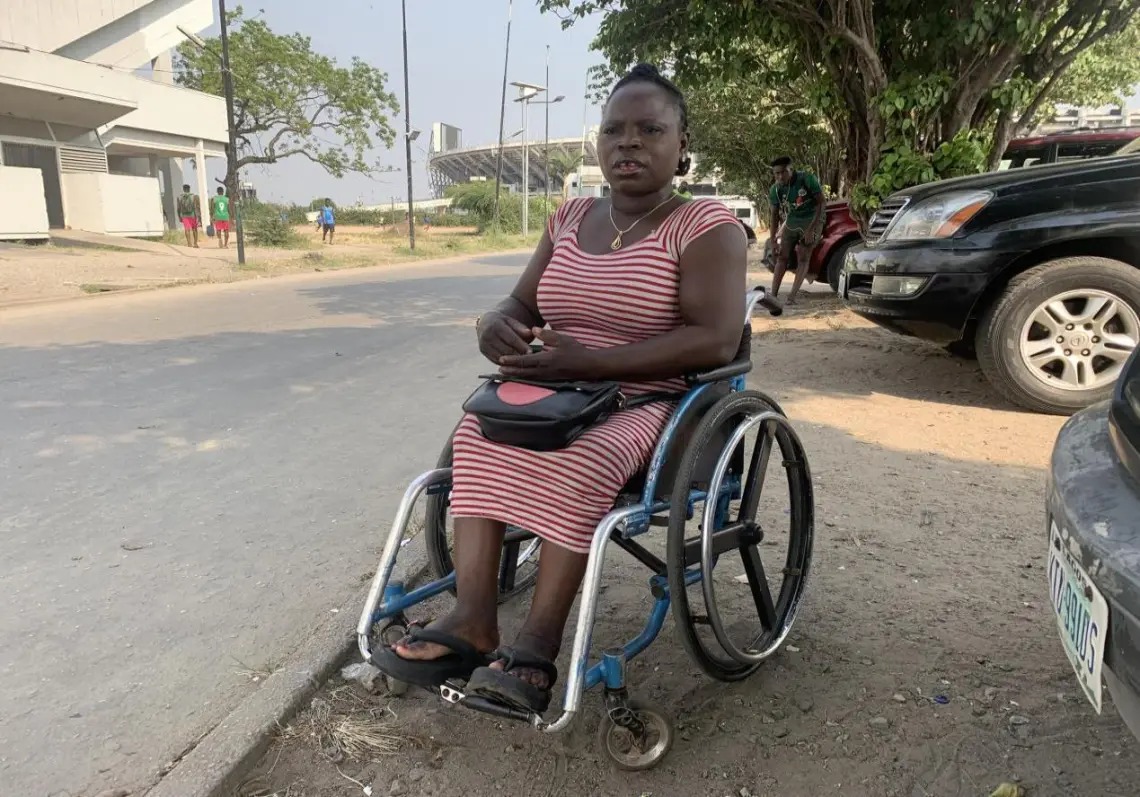 A woman in a wheelchair outdoor