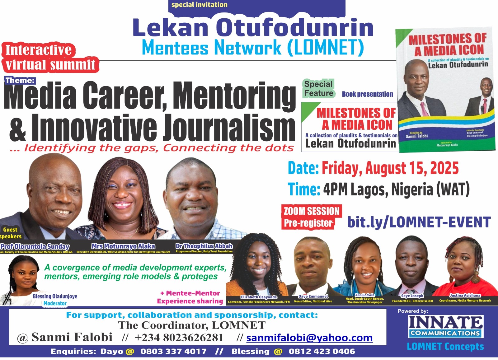 A flyer with faces of men and women. On it is written Media Career Mentoring and Innovative Journalism