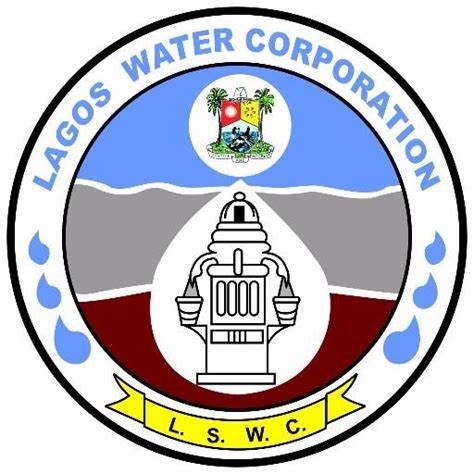 Lagos water corporation and L.S.W.C written in a circle. In the middle is Lagos state logo