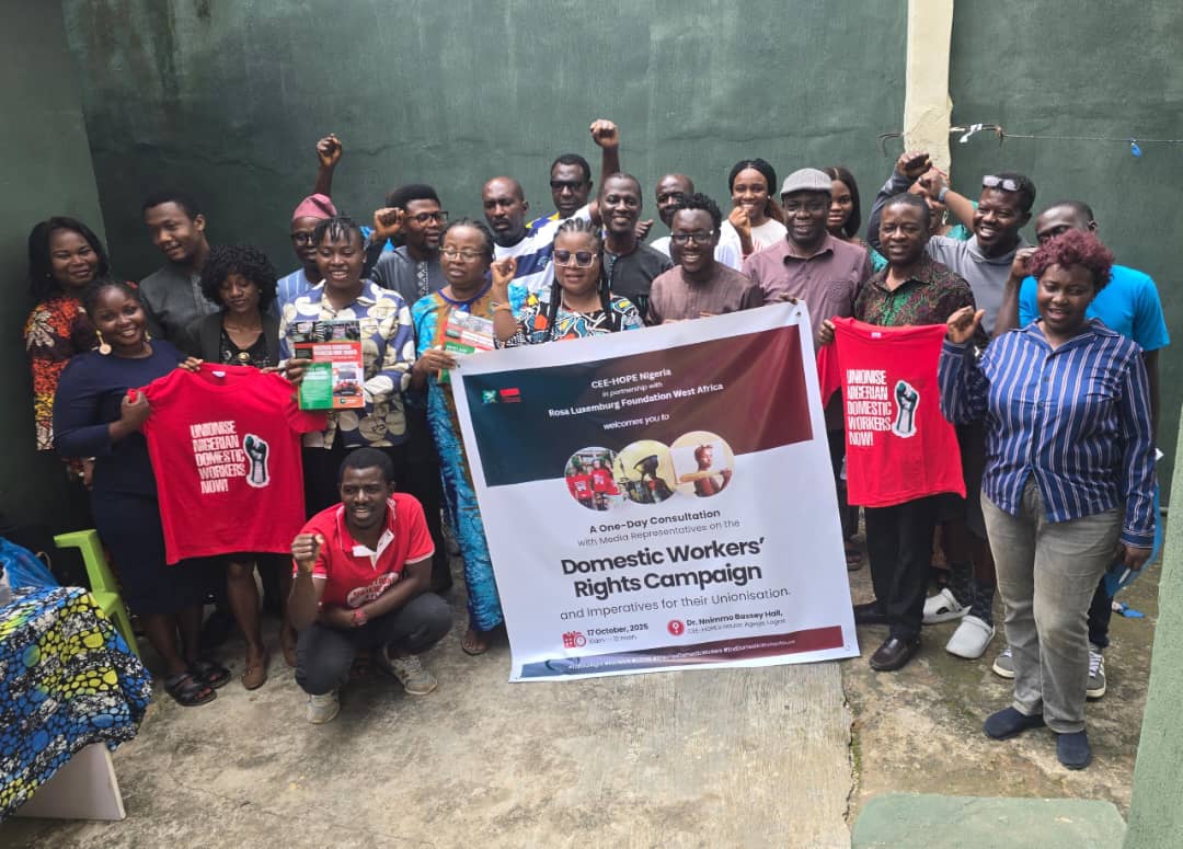 Group picture of participants at the consultative workshop with media representatives hosted by CEE-HOPE Nigeria.