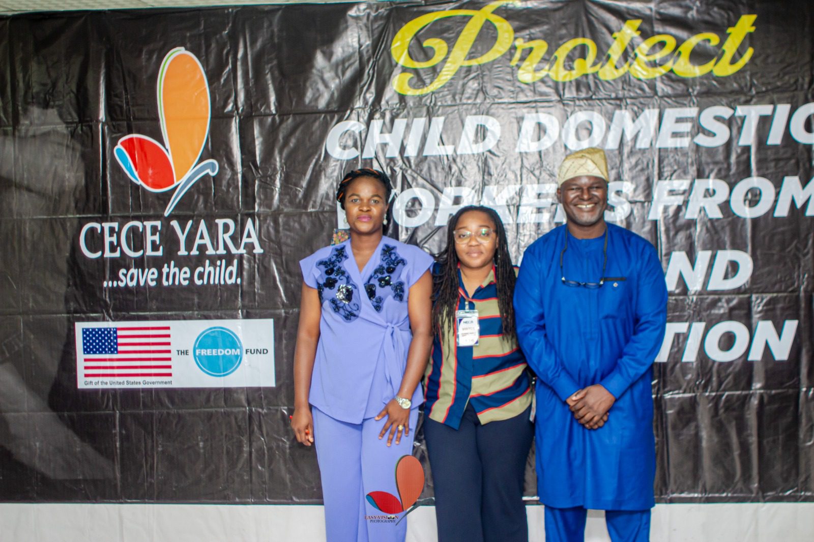 From Left to Right : Bar Ngozi Arinze (Prog Manager CAPRIGHTS-VP), Chika Nwabeke (Program Advisor; Freedom Fund), Damilola Adenusi (Head of Programs, Cece Yara Child Advocacy Center)
