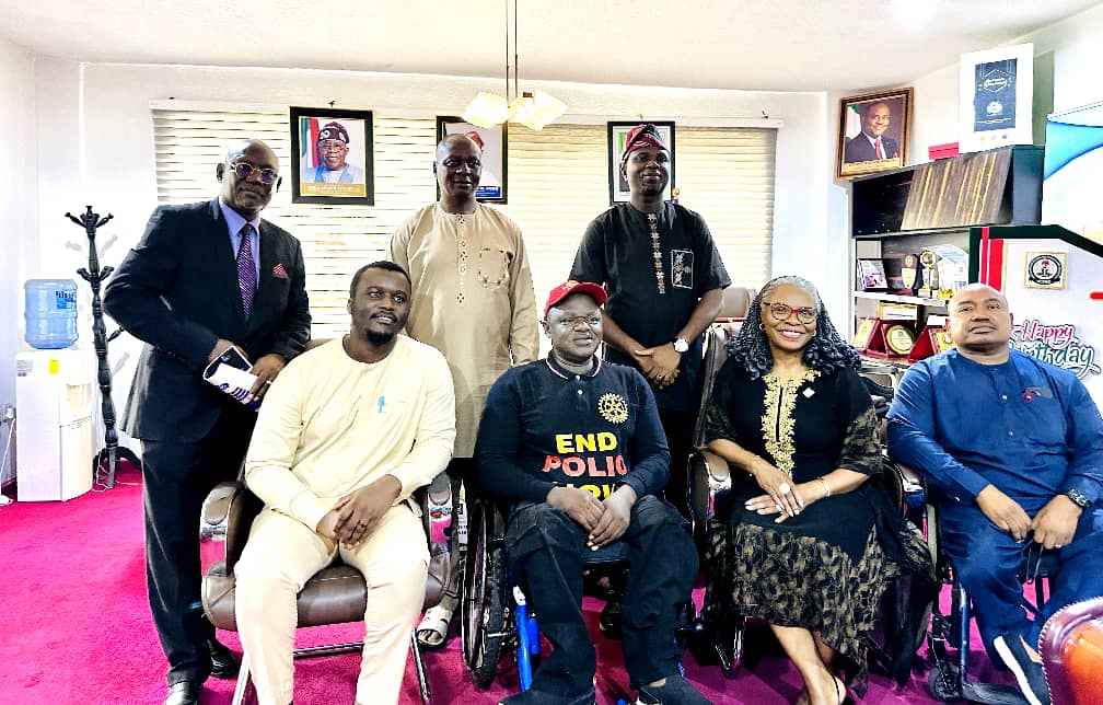 Standing from L-R NCPWD Director Social Integration Mr Lawrence Idemudia, Director, Accessibility Mr Birtus Dakup and Head of Education Unit, Dr Kehinde Ogunbiyitan . Sitting from L-R ROLAC Project Officer, Mr Chigozie Chukwurah , Executive Secretary Hon. Ayuba Burki Gufwan, ROLAC Project Manager, Mrs Maureen Lance-Onyeiwu and NCPWD Director Compliance and Enforcement Barr. Nkem Uchegbulam