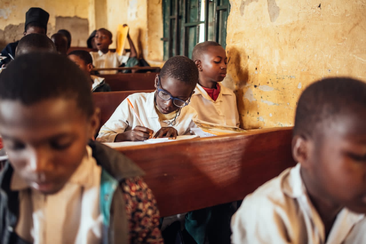 An image of blind students in a classroom