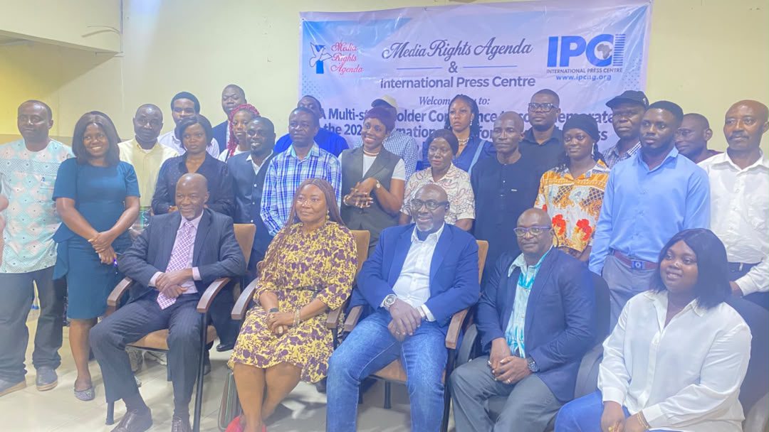 A group picture of participants at the one-day multistakeholder engagement to commemorate the International Day for Universal Access to Information 2026, organised by Media Rights Agenda and the International Press Centre.
